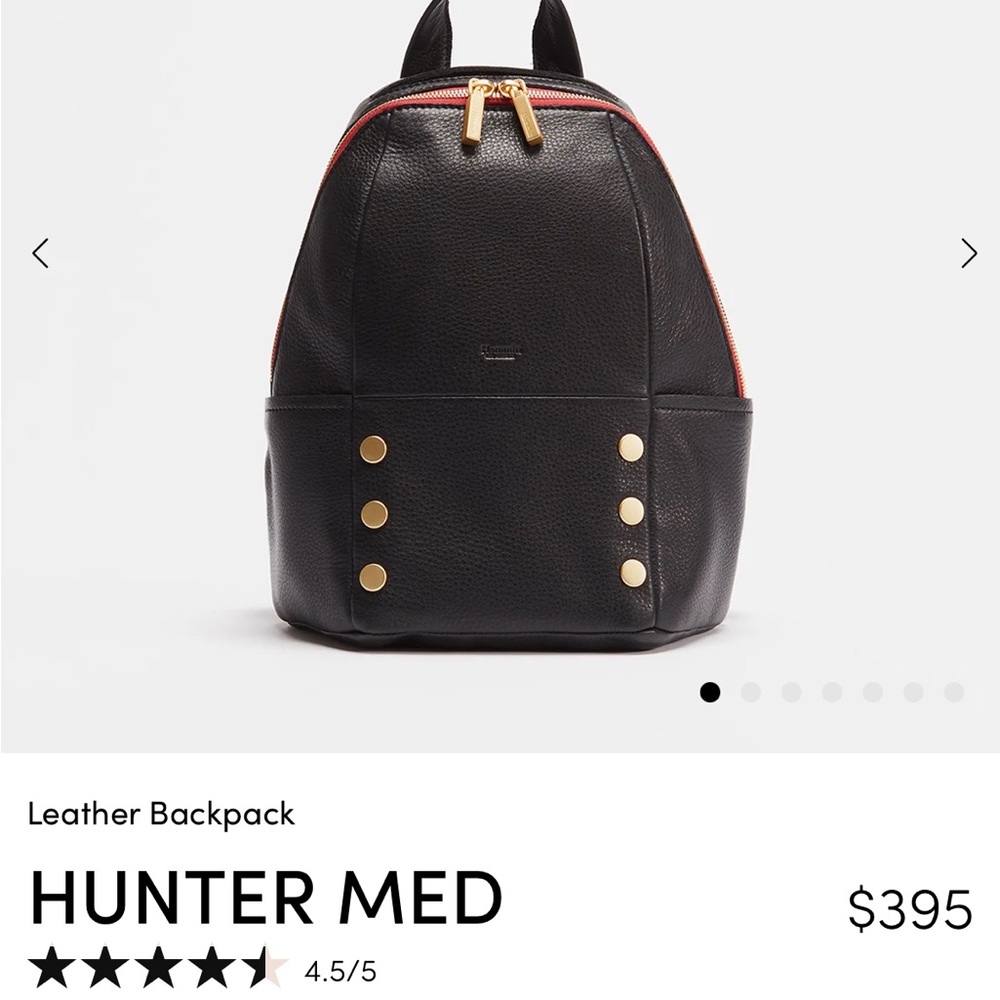 Black Leather Book Bag with Red Zipper detail, gold studded